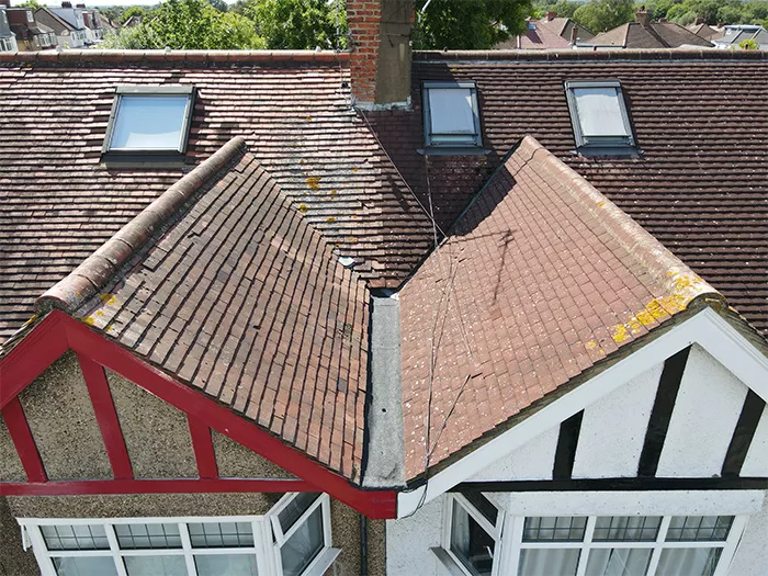 drone image of roofing work, Ruislip